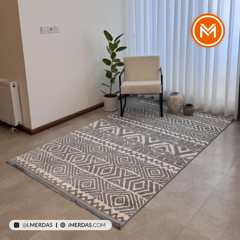 فرش مراکشی کد 41328 زمینه کرم نقره ای